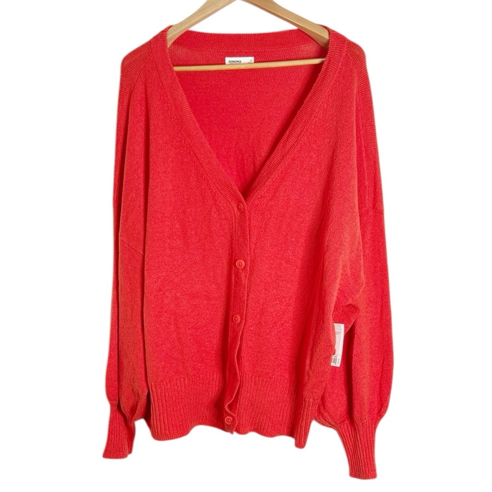 Sonoma Goods For Life Orange Red Lightweight Fuzzy Cardigan Size 2X